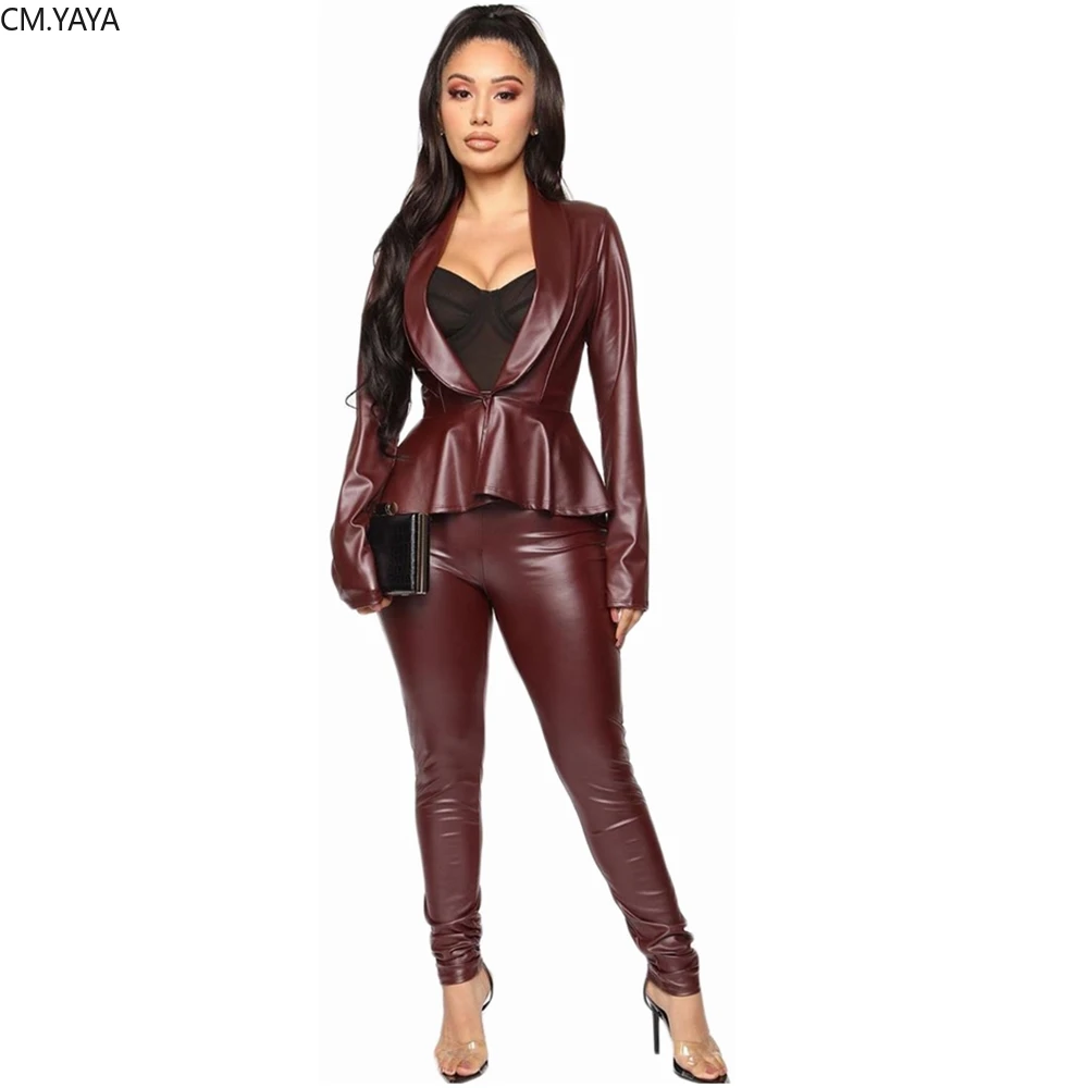 GL осенне-зимний женский комплект длинный рукав искусственная кожа пиджак с