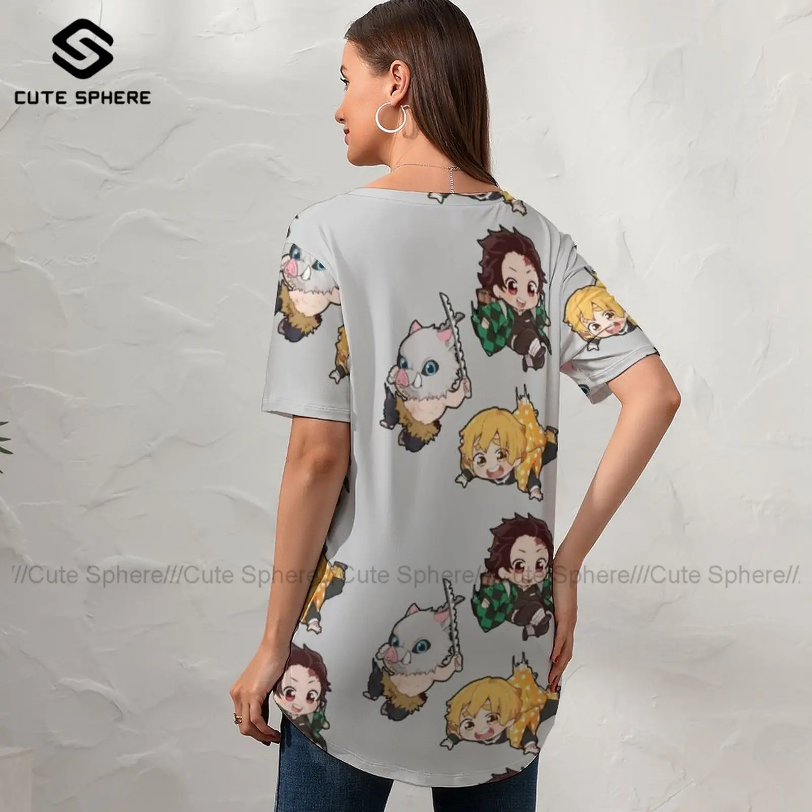 

Giyuu Tshirt New Fashion Short-Sleeve Woman T Shirt Street Style V Neck Printed T-Shirt Large Size
