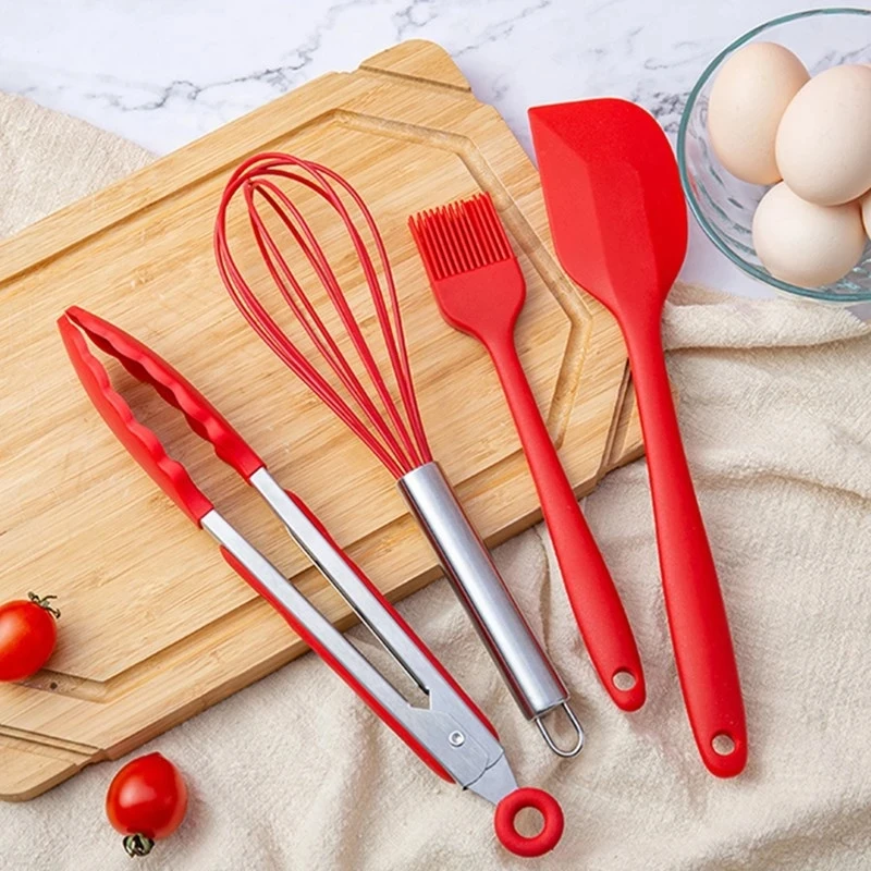 

1Pcs Food Grade Safety Silicone Kitchen Soup Spoon Utensils Spatula Pasta Kitchen Cooking Tools Tableware Red Cake Tools Set
