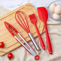 1pcs food grade safety silicone kitchen soup spoon utensils spatula pasta kitchen cooking tools tableware red cake tools set