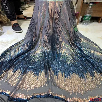 stretchable darkblue HFX кружевная ткань с пайетками, синие блестки, нигерийские кружева, ткань высокого качества, французский тюль, кружевная ткань для женского платья H2236 - Цвет: stretchable darkblue
