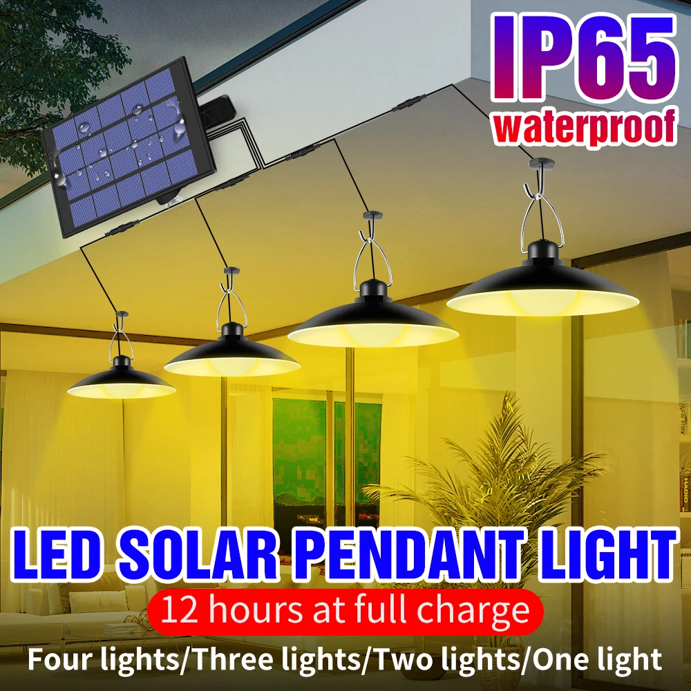 

Four heads LED Solar Pendant Light 25W 30W Outdoor Garden Lamp With Cable Waterproof Solar Shed Lights Indoor Courtyard Lighting