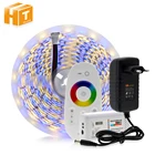 Светодиодная лента 5050 RGB  RGBW  RGBWW 12 В, 5 м, 300 светодиодов, набор гибких светодиодных светильник онарей + сенсорный пульт дистанционного управления RF 2,4G + адаптер питания.