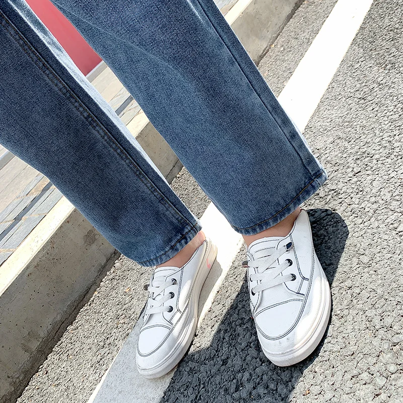 

2021 Women High Waist Loose Straight Jeans Lady Students Autumn Wide Legs Length Pants Female Jeansy Streetwear Slim Trousers