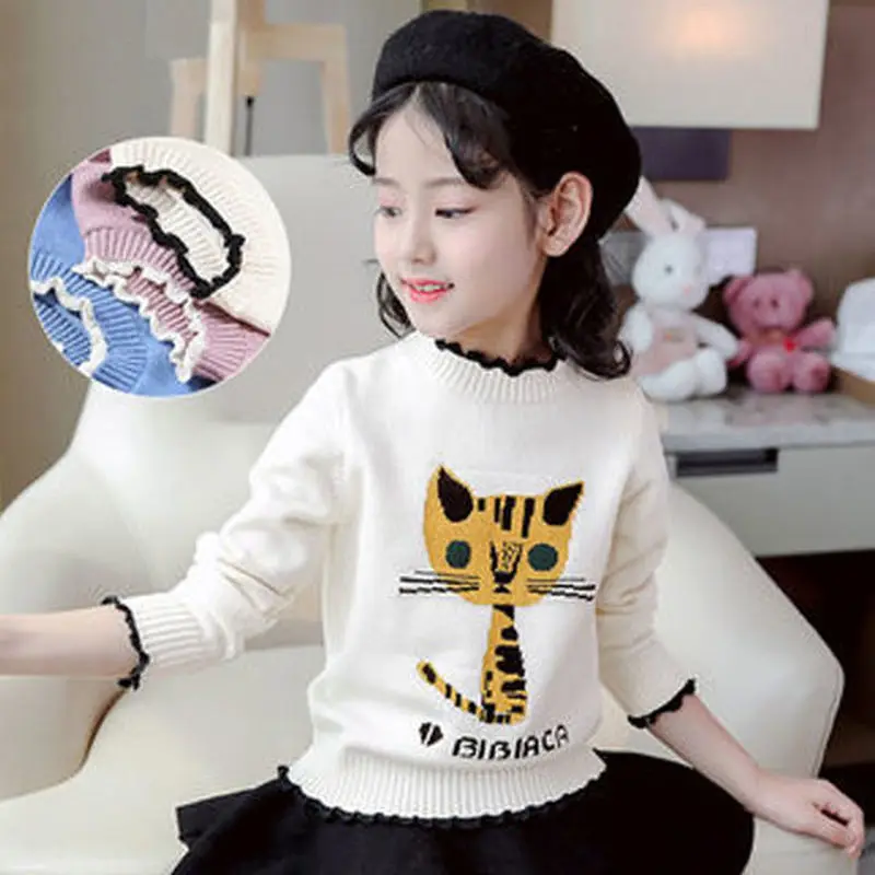 

2019 Autumn/Winter Kids Knitted warm Pullover Sweaters For Girls knitting wear Children's Sweater 4 5 6 8 10 12 Years