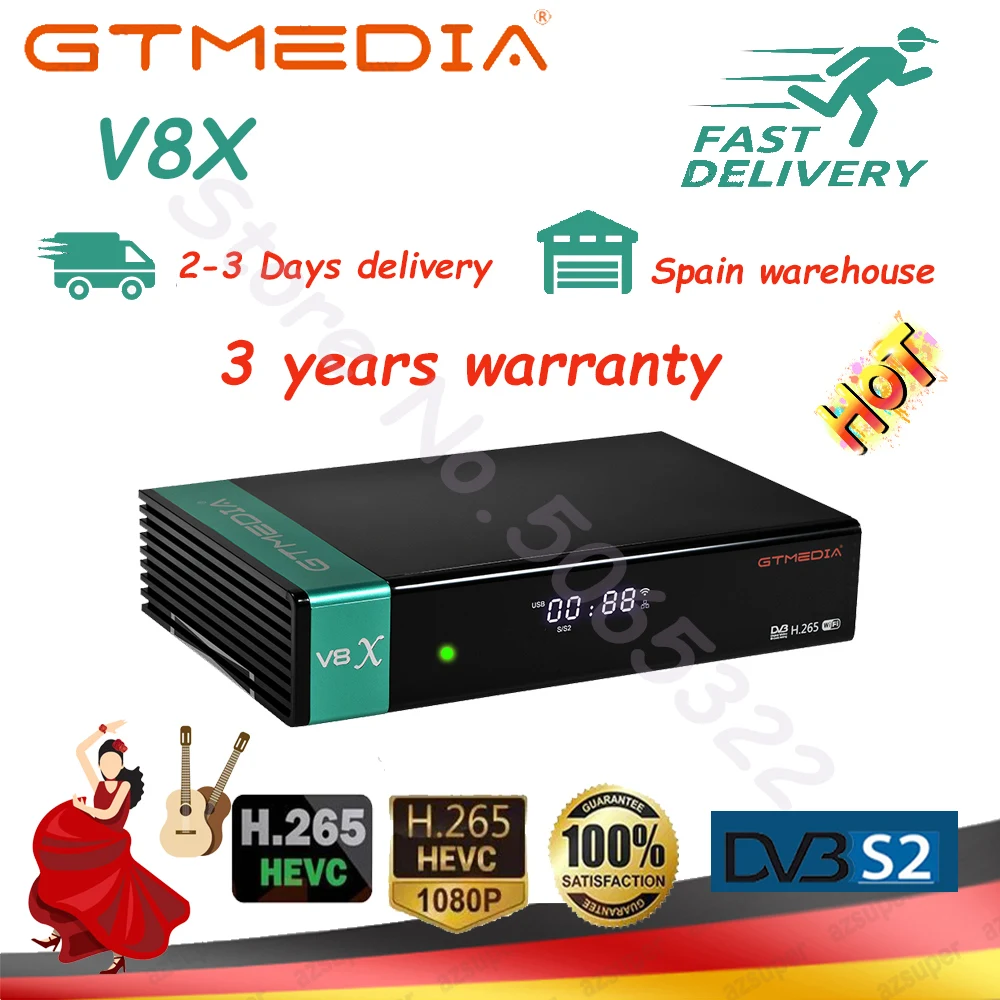 

Spain warehouse gtmedia V8X DVB-S2 satellite recepoter also gtmedia V7 s2x same as V8 nova/V8 honor fast delivery no app