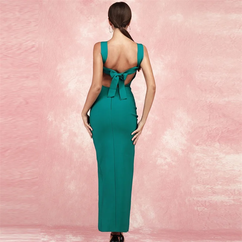 

Celebrity Evening Party Club Women Long Bandage Dress Sexy Spaghetti Strap V Neck Split Vestidos Summer Backless Maxi Dresses