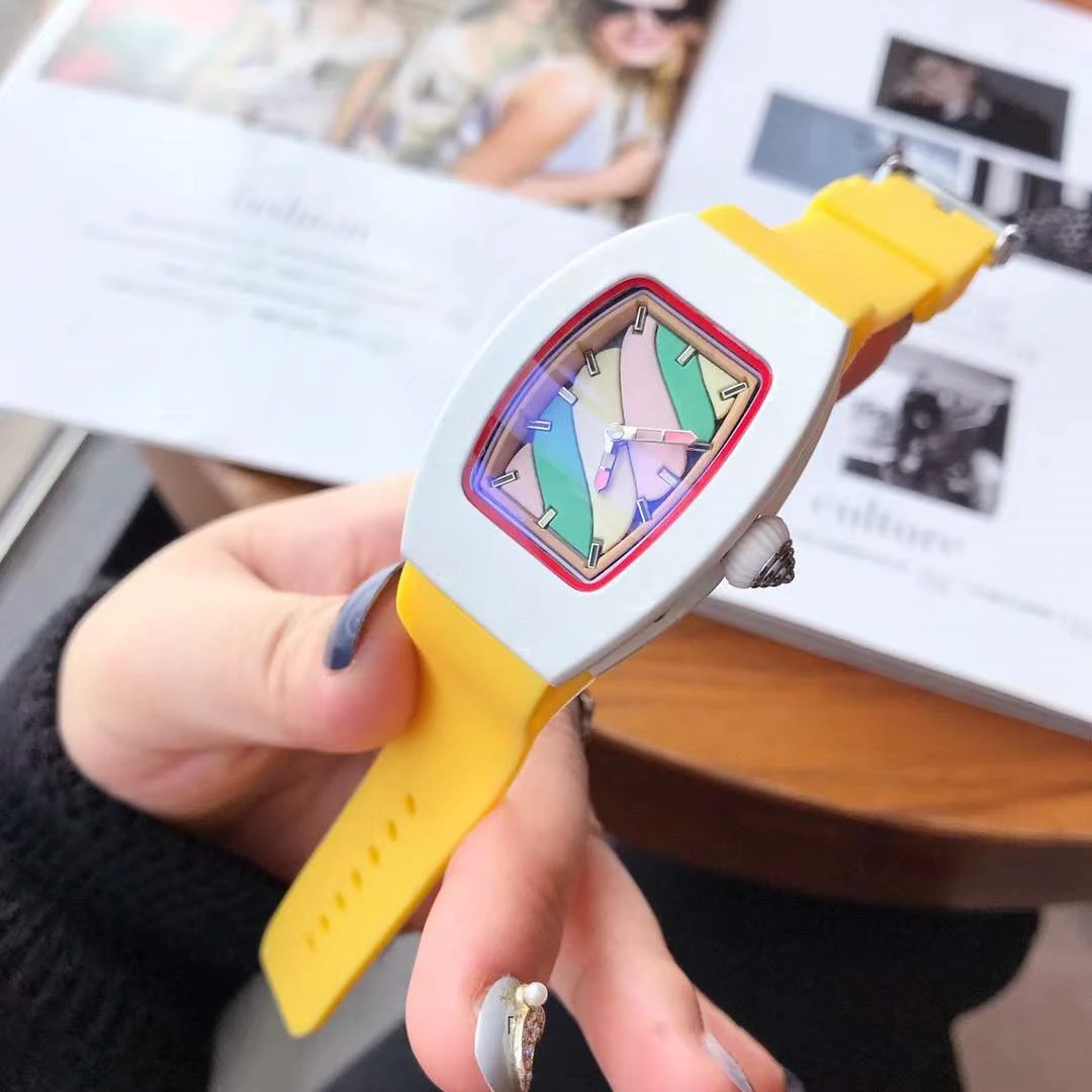 

Fashion Colorful Women's Watches Stainless Steel Material Silicone Strap Quartz Watch Marshmallow