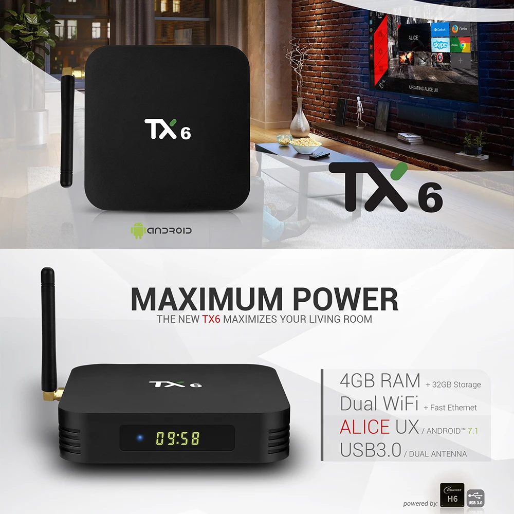 UVZ TX6 ТВ приставка Android 9 0 Allwinner H6 4 Гб 64 до 1 5 ГГц четырехъядерный ARM Cortex A53 Bluetooth HD