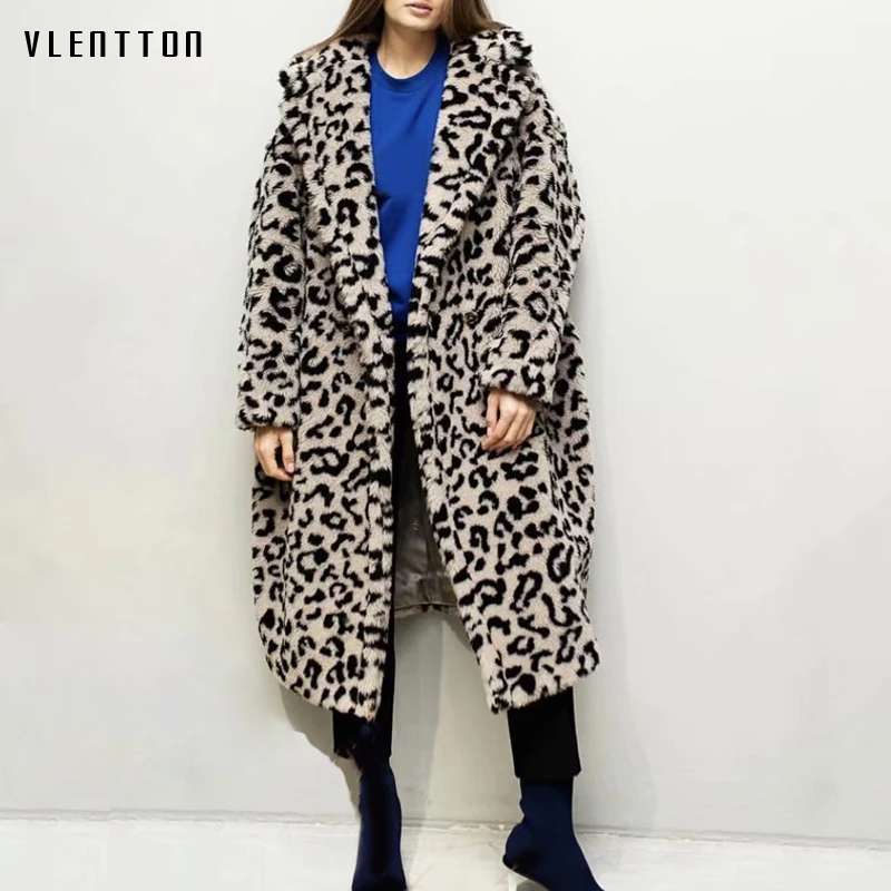 Осень Зима Новая Винтажная леопардовая печать длинный искусственный мех