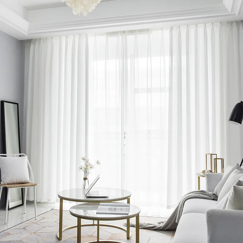 Однотонные прозрачные тюлевые шторы для гостиной современные занавески спальни
