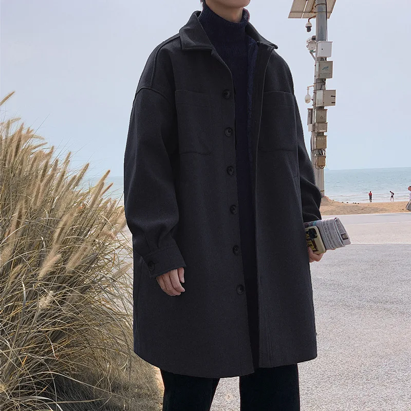 Осенне-зимнее новое шерстяное пальто Мужская свободная повседневная куртка