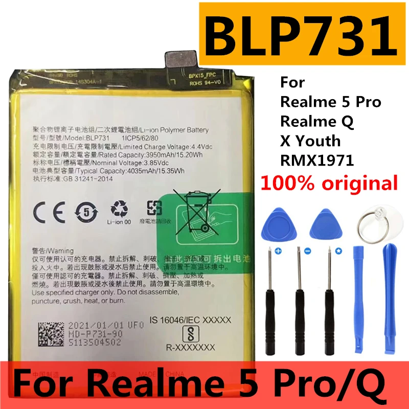 New Original BLP731 3950mAh Phone Battery For Oppo Realme 5 Pro / Realme Q / X Youth RMX1971 Batteries