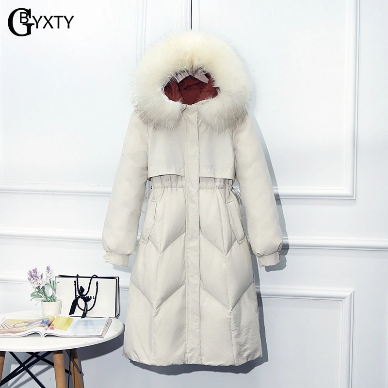 GBYXTY daunenjacke damen/большой размер 3XL длинный пуховик с капюшоном для женщин зимнее пуховое пальто с мехом енота парка с перьями ZA1705