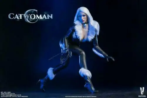 

In Stock 12''Female Figure 1/6 VCL-1001 Black Cat Girl Leather Clothes with Head Sculpt Aceessories Model for S23B Body
