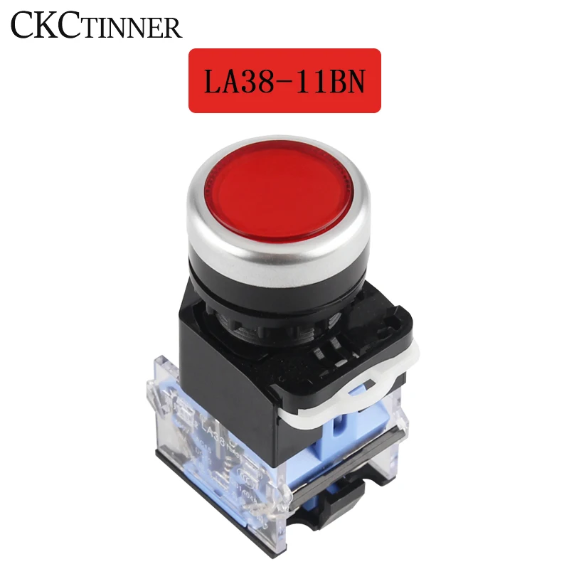 

1 шт. кнопочный переключатель LA38-11BN LA38-11BNZS NO/NC мгновенный/фиксатор 22 мм 4 винта круглый вырез на панели 2 положения ручка переключателя