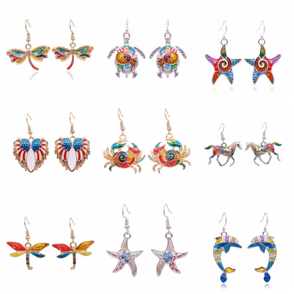 Женские серьги подвески с эмалью в форме черепахи краба морской