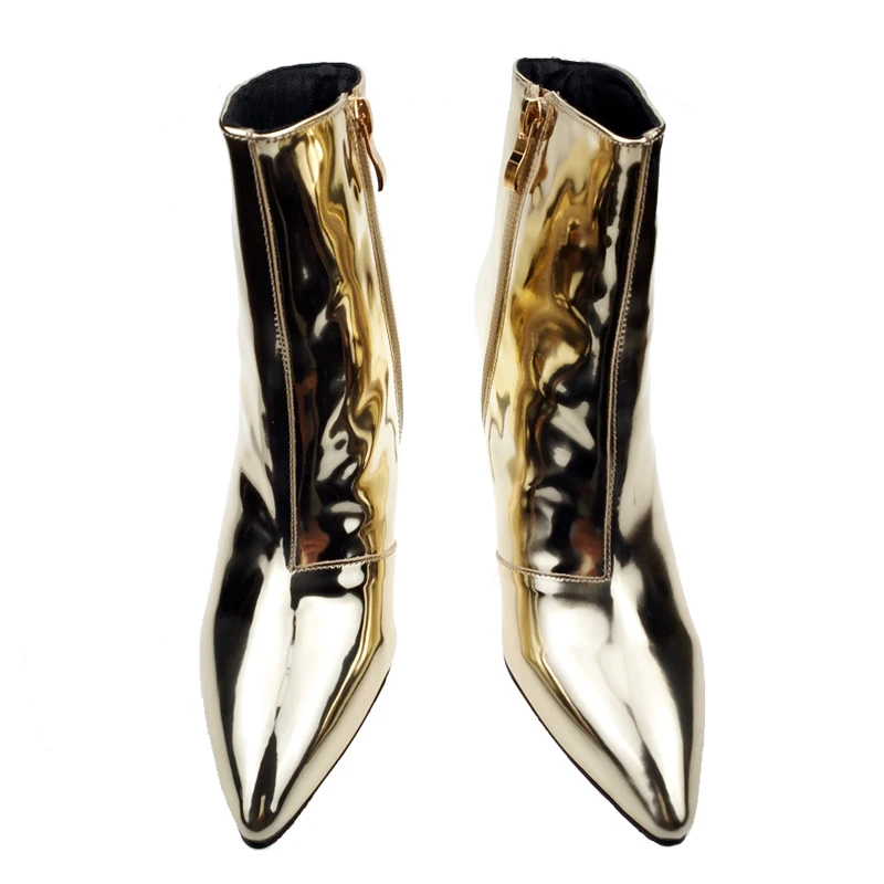Женские Блестящие ботильоны на молнии с острым носком из лакированной