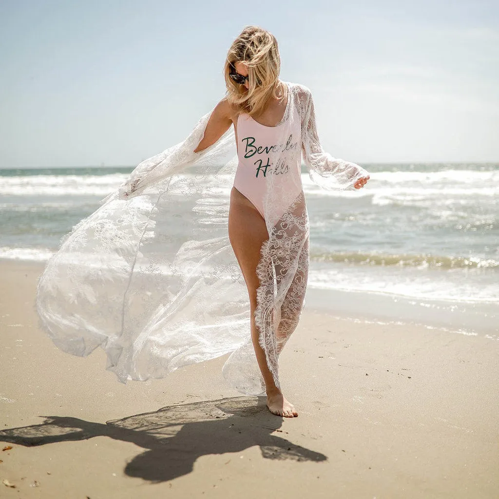 Женское сексуальное длинное кружевное платье Прозрачное кимоно нижнее белье