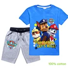 Летняя одежда для маленьких мальчиков, Детская футболка с героями мультфильмов Щенячий патруль, футболка с коротким рукавом + шорты, комплект из 2 предметов