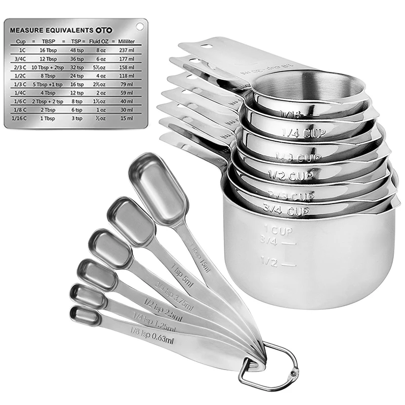 

Набор мерных стаканчиков и мерных ложек, набор из 7 мерных стаканчиков из нержавеющей стали и 6 мерных ложек, Штабелируемый