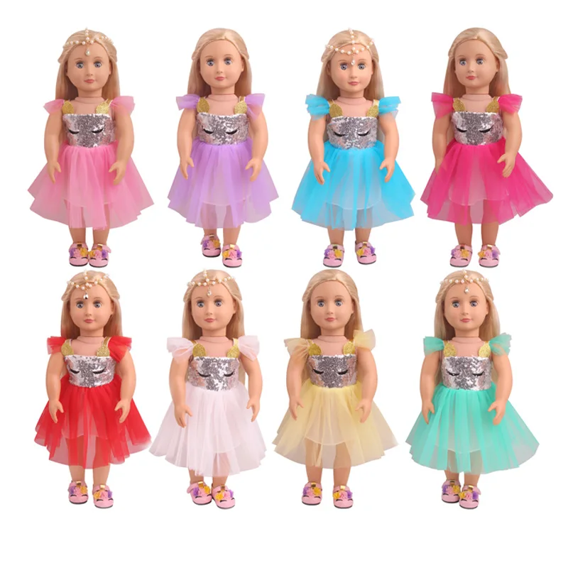 

Одежда для кукол для девочек 18 дюймов, блестящая фея, сетчатая юбка, костюм, американское платье для новорожденных, детские игрушки, подходи...