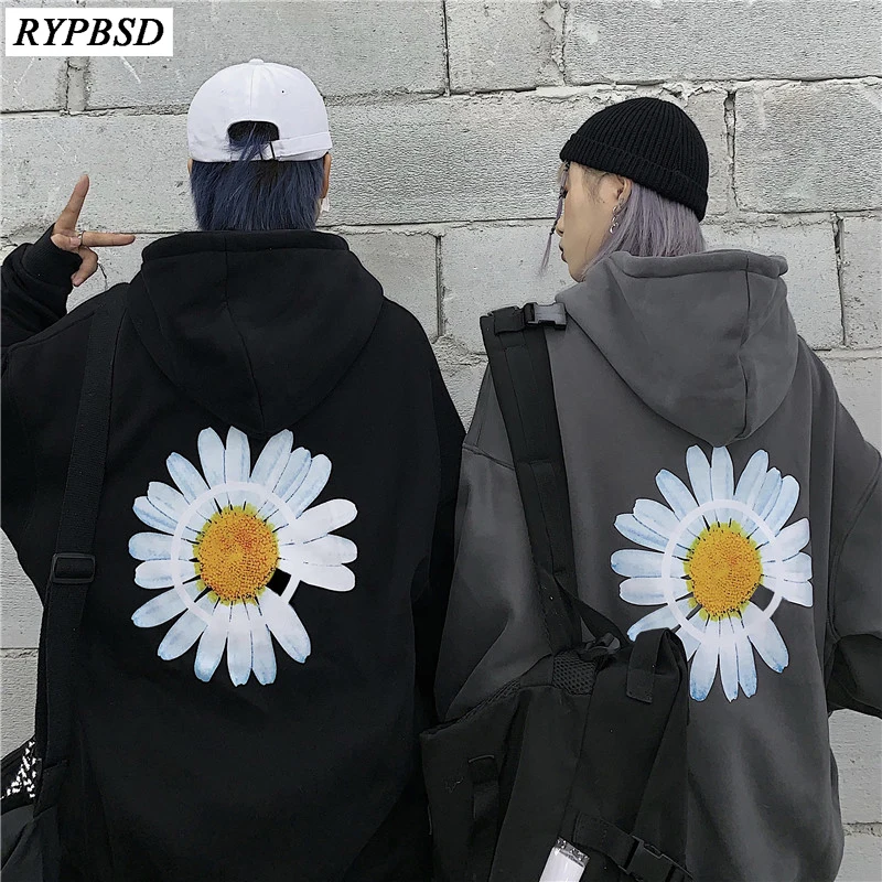 Harajuku мужская толстовка с цветочным принтом капюшоном корейская мода