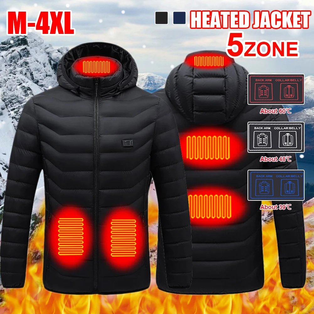 

5 Areas Heated Jacket USB Winter Outdoor Electric Heating Hunt Warm Sprots Thermal Coat Clothing Heat Fashion 자켓 for Men Woman