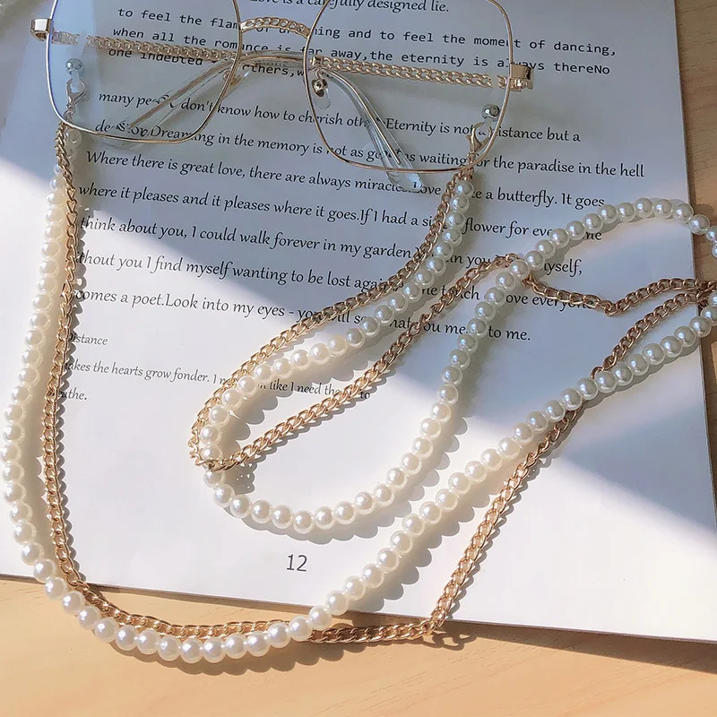 Акриловые очки с жемчугом цепи Женский шеи Ретро ремень модный шнур для