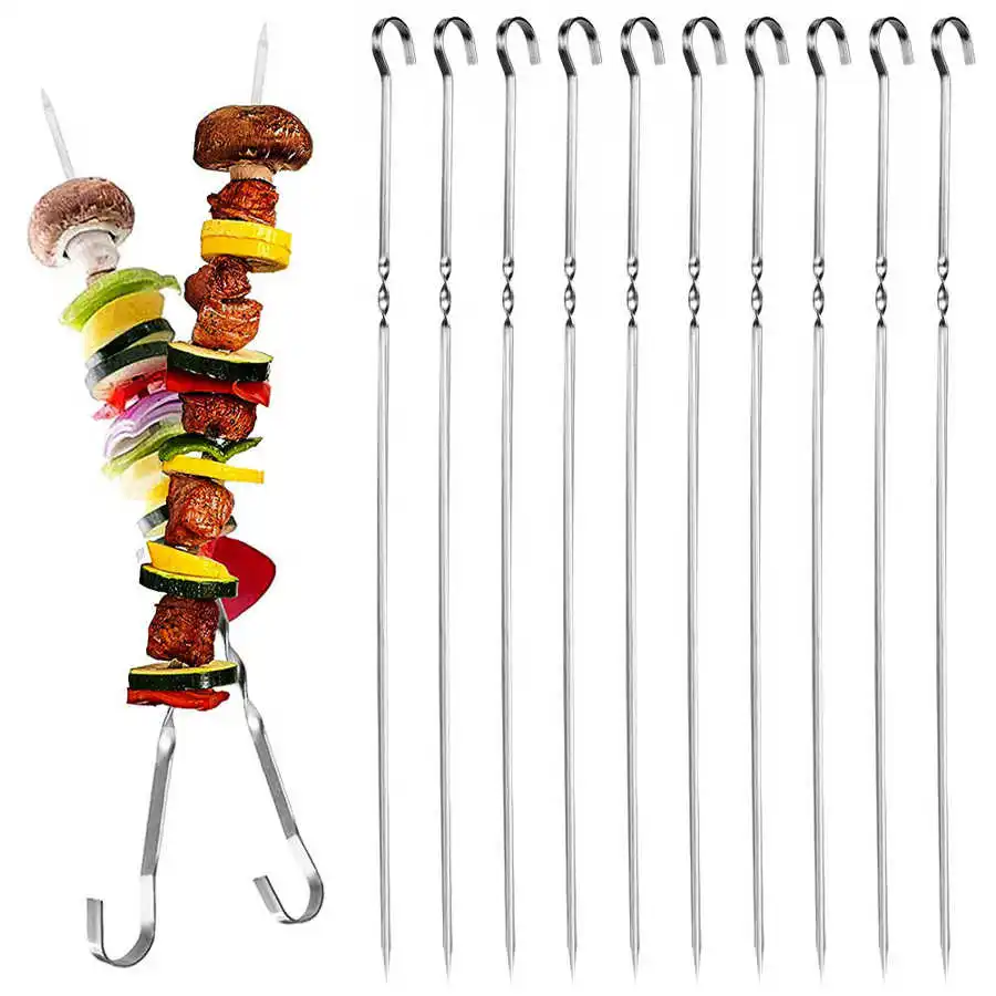 10 шт. шашлык для барбекю нержавеющая сталь плоский шпагат инструмент гриля