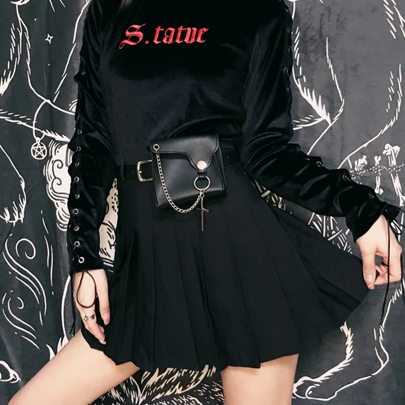 Женская плиссированная мини-юбка со съемным карманом в стиле панк-Готика | одежда