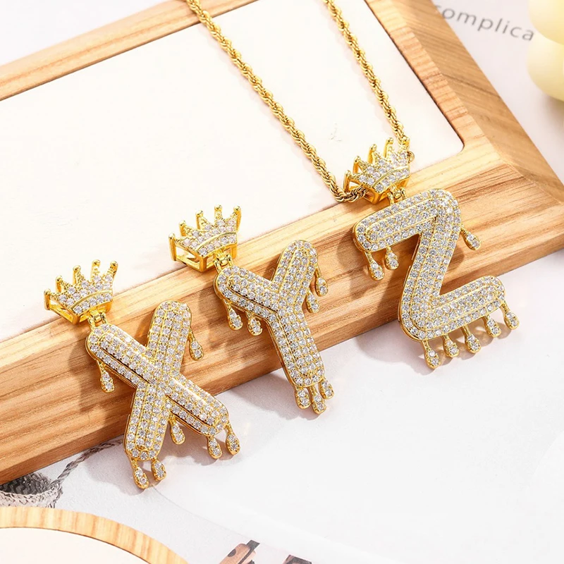 Хип хоп Iced Out Bling Cubic Crown Zircon A Z ожерелья с буквами и кулон цепочка для мужчин