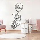 Мультяшный персонализированный виниловый воздушный шар с именем медведя на заказ Настенная Наклейка в детскую для детской комнаты с именем Winni E Настенная Наклейка с животными