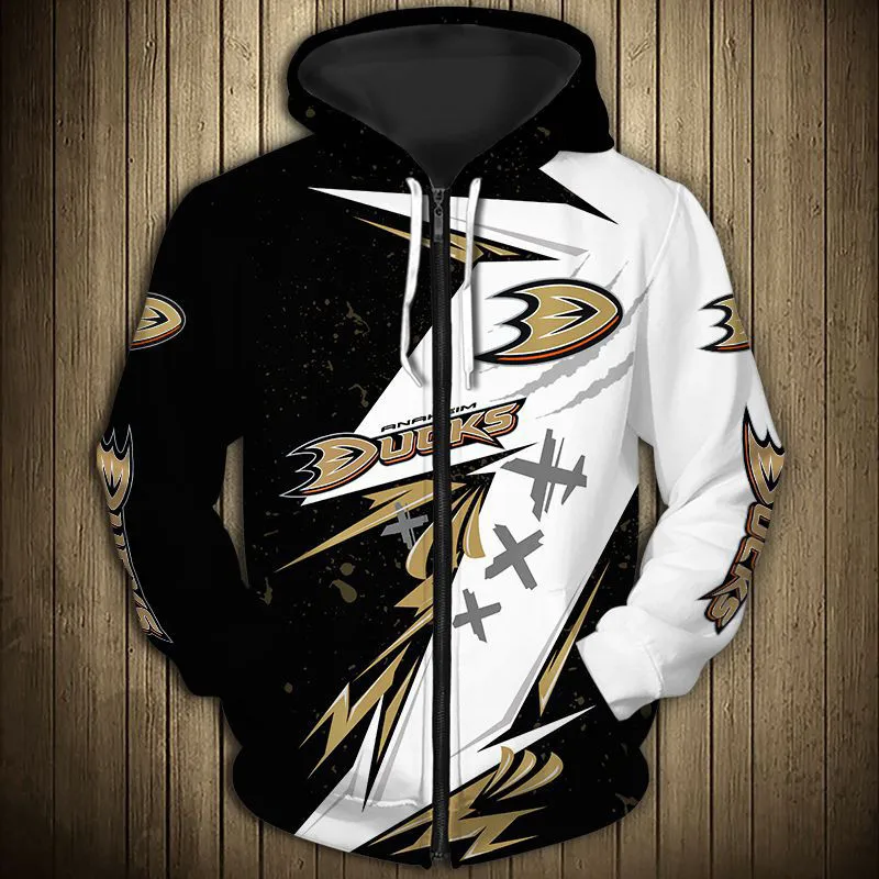 

Anaheim men's casual 3D zipper hoodie Black and red stripes stitching abstract geometric pattern printing Ducks sweatshirt