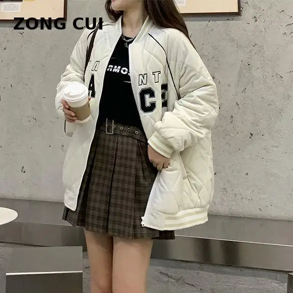 

Женская Стеганая куртка-бомбер с длинным рукавом, с вышивкой