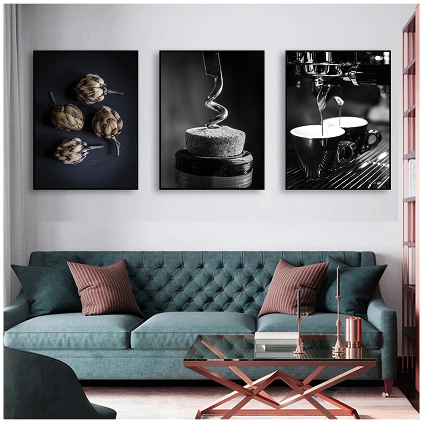 Картина на холсте декор для столовой плакат с бусинами кофе вина черный белый еда