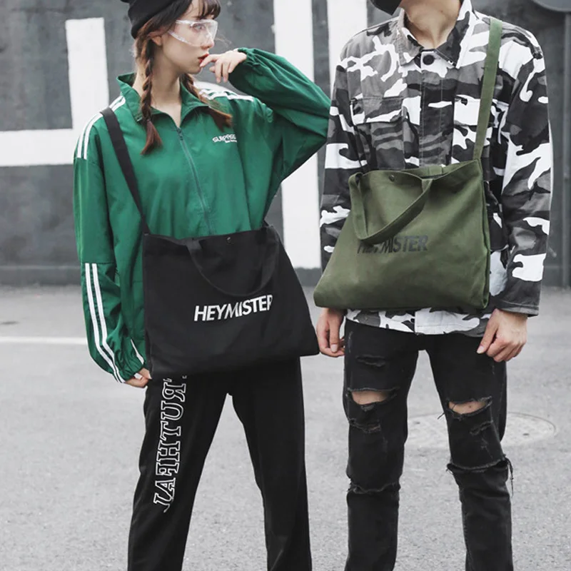 

One Shoulder Shopping Bag Letter Messenger Bag Ladies Portable Casual Art Canvas Bags Fashion Cool Handsome Streetwear