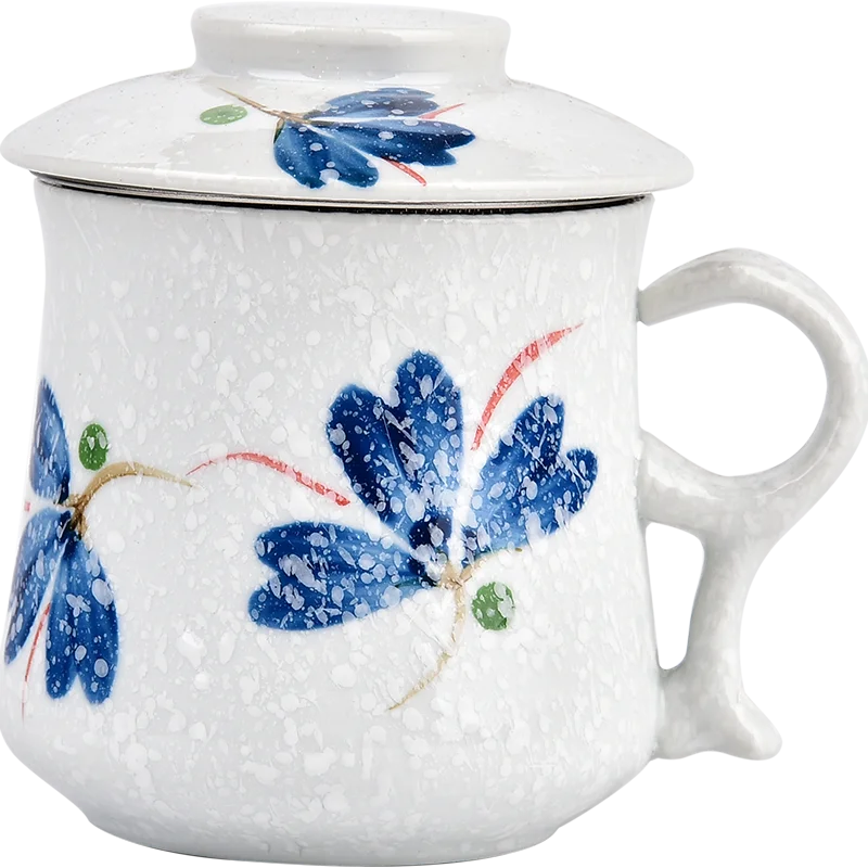 Керамическая кружка с крышкой и фильтром ручная роспись | Дом сад