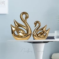 modern ceramic couple swan statue adornments cabinet bookcase office sculpture decoration home livingroom figurines accessories