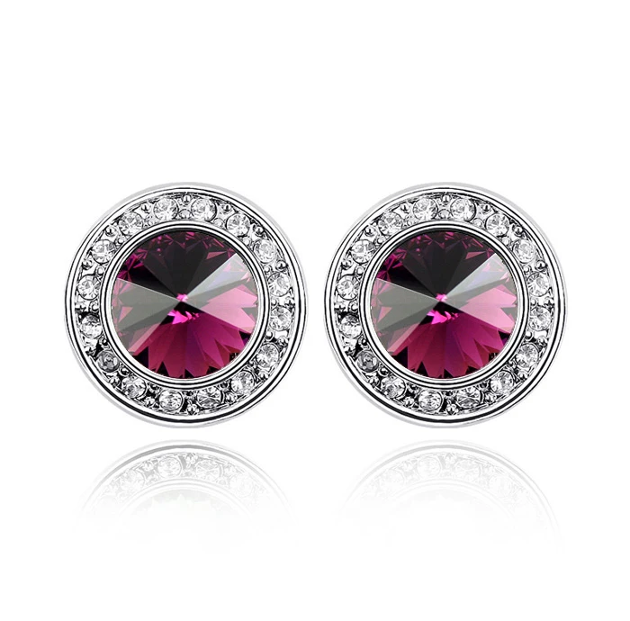 Amethyst Baffin круглые серьги-гвоздики с настоящими кристаллами Swarovski для женщин, для влюбленных, модного серебристого цвета, ювелирные изделия для пирсинга, подарок на день Святого Валентина - Окраска металла: Amethyst