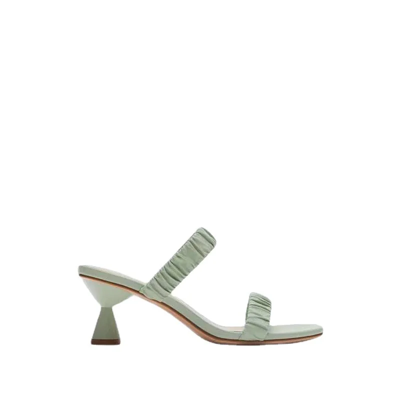 

Female Shoes Square Toe Beige Heeled Sandals Slippers Soft Platform Rubber Flip Flops Cross-Tied Slides 2021 Black High Thin Com