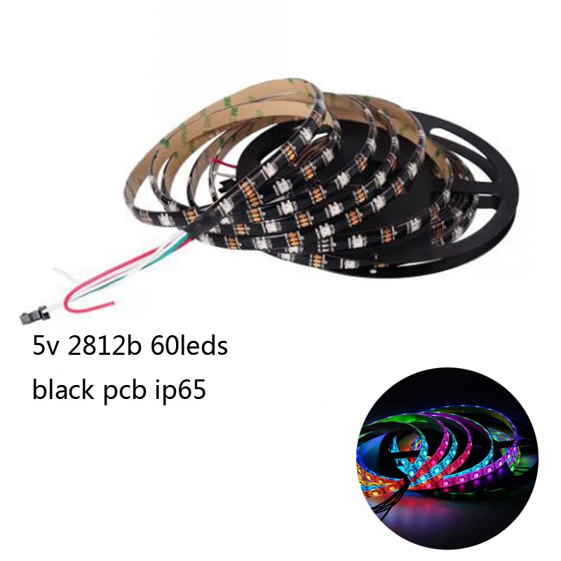 black 60leds ip65 DC5V WS2812B пиксельные полосы 30/60 пикселей/м умная светодиодная Пиксельная полоса черный/белый PCB WS2812 IC IP30/IP65/IP67 Водонепроницаемый светодиодный стри - Испускаемый цвет: black 60leds ip65
