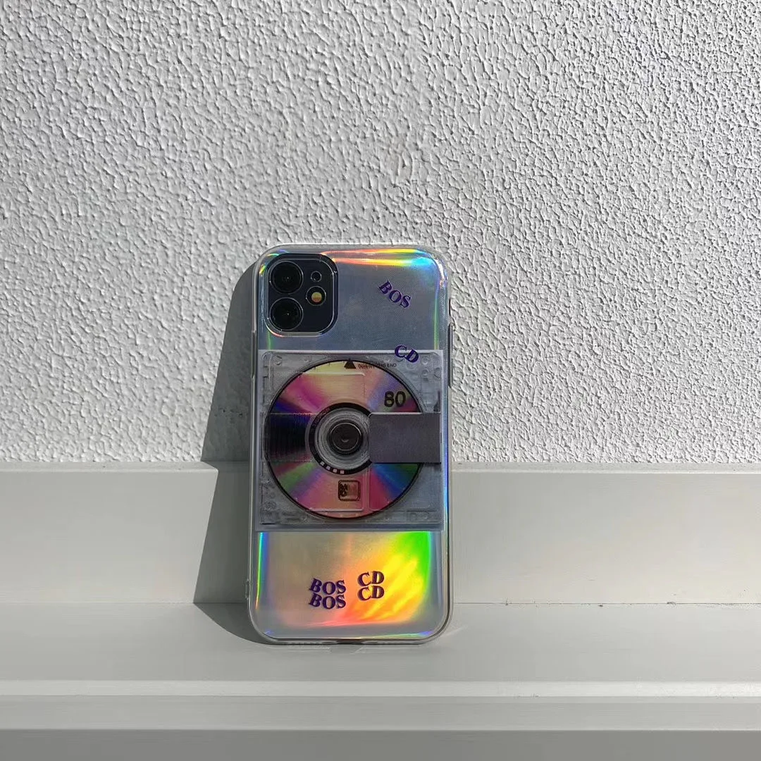 

OEING Retro Art Transparent Laser CD Phone Case For iPhone 12 11 Pro Max Mini 7 8 XR X XS MAX SE Creative Shockproof Case Cover