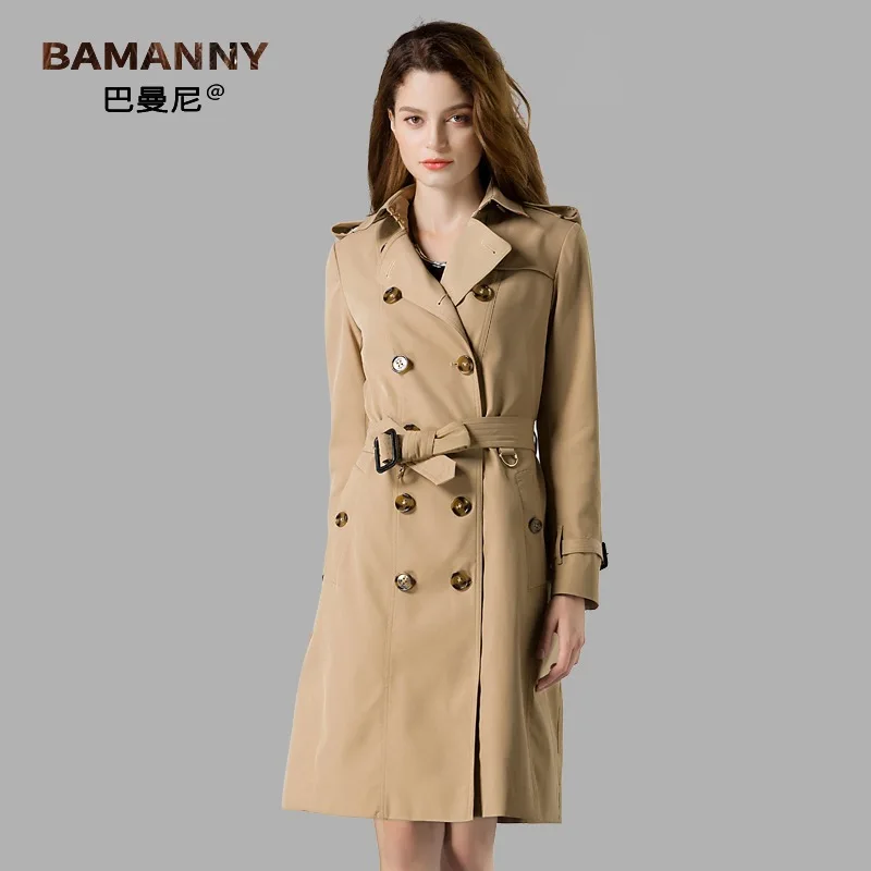 

Women's coat 2021 autumn new belt double-breasted khaki women's windbreaker long paragraph wild fashion coat