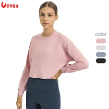 Ulasy Tops cortos de entrenamiento para mujer, camiseta de manga larga holgada sin costuras para gimnasio atlético, sudadera recortada, Camiseta deportiva para gimnasio y Yoga (3)