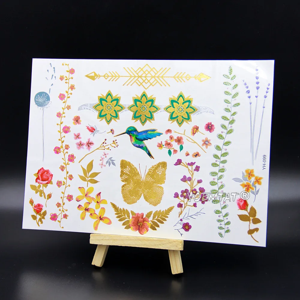 Павлин бабочка Лотос временная татуировка женские вечерние руки тела арт