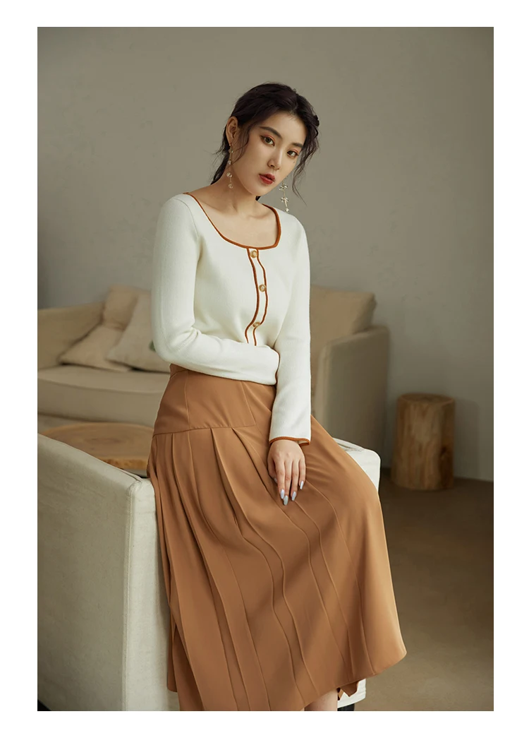 

skirt Female autumn winter loose vintage a-line skirt Plus size long wrap pleated skirt Women ruffle elegant high waist