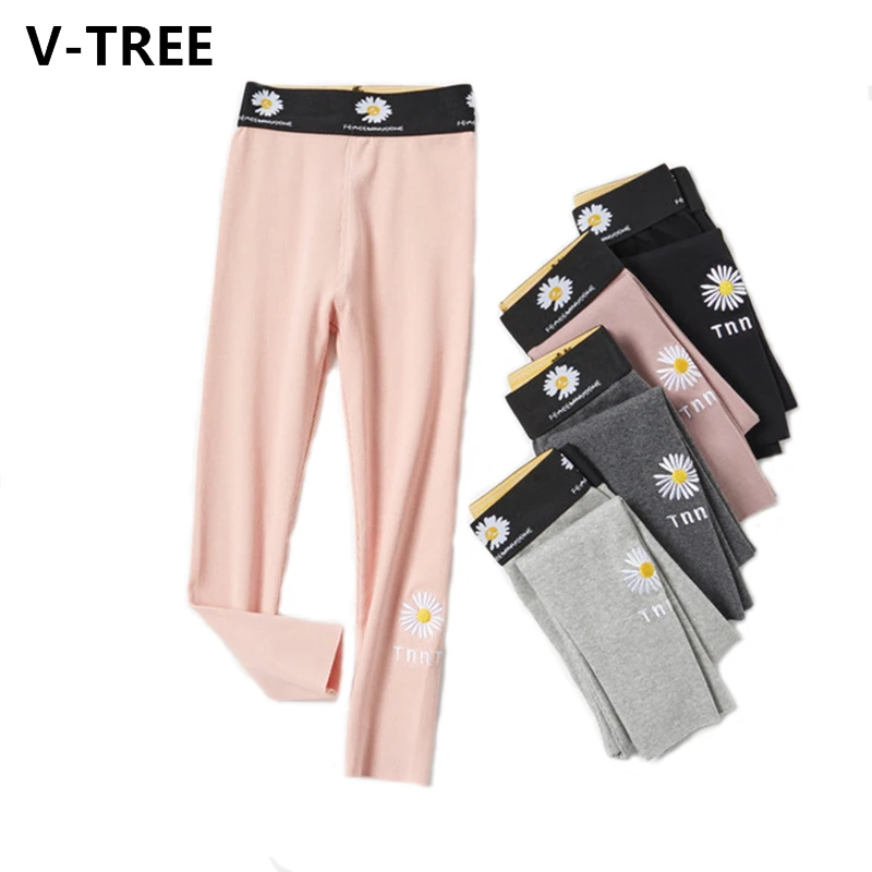 

V-TREE Girls' Leggings Children's Cotton Stretchy Pants Little Daisy Trousers Sports Stripe Leggings 2020 Brand New Autumn