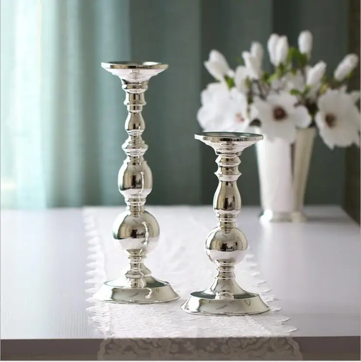 

Modern Iron Single Light Candle Holder Silver Candelabra Candle Stand Wedding Candlestick Farolillos Decoration ZT107