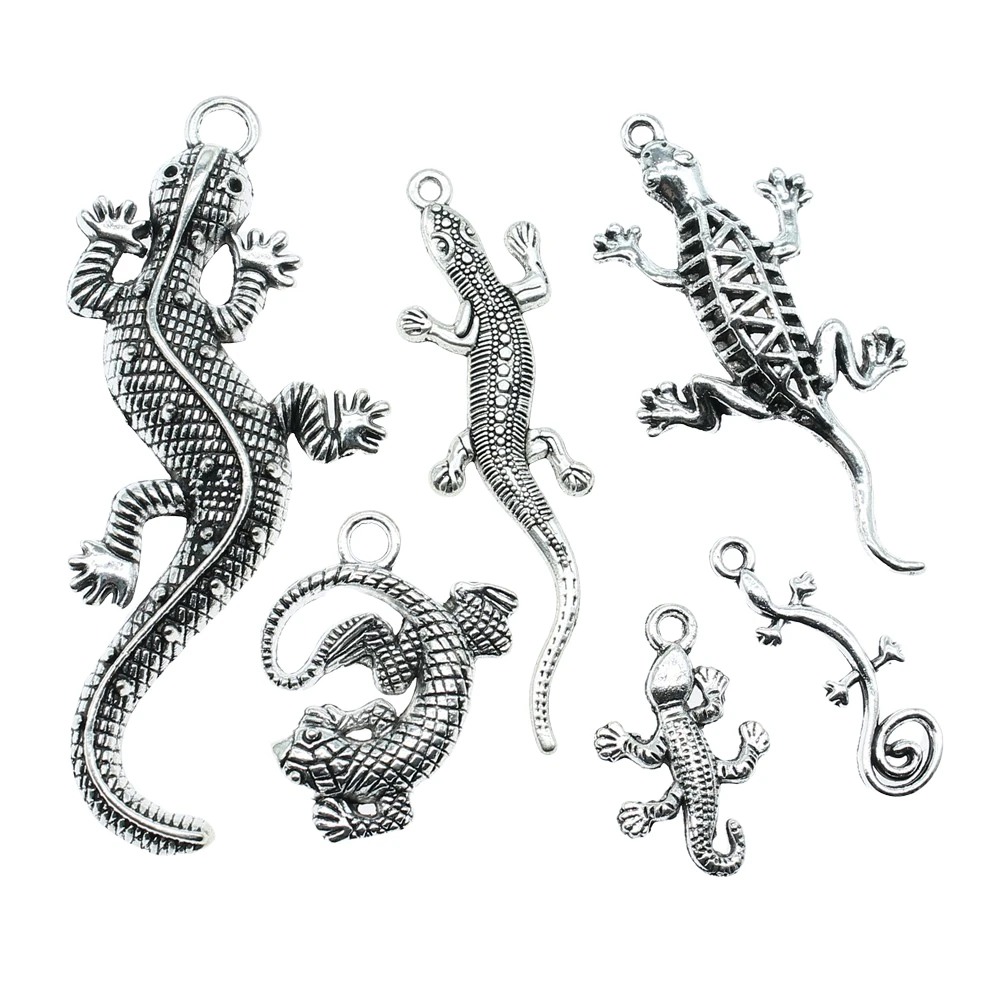 8 шт Подвески Gecko винтажные античные серебряные подвески ящерица для браслетов